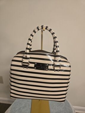 Kate spade Black and White Striped Patent Satchel-Fair Condition-no Long Strap